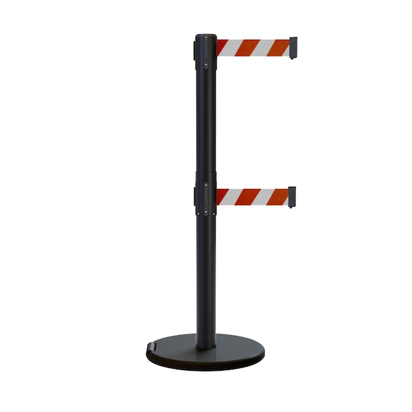 Montour Line Retractable Double Belt Rolling Stanchion, Red/White, 7.5 ft Length, 2.5 ft Post Height P400DRL-BK-RWD-75 - main